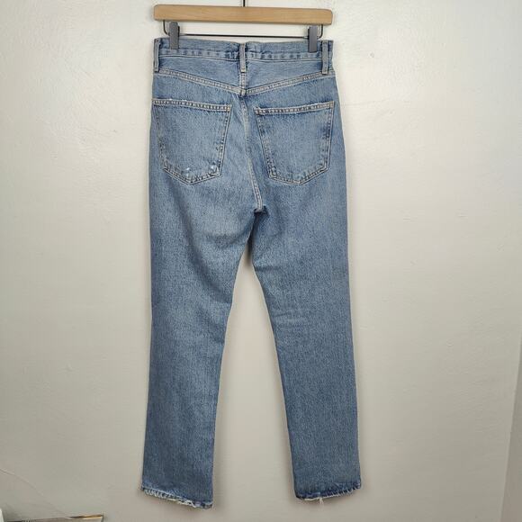 Agolde Lana‎ Straight Jeans Womens 25 Backdrop Knee Rips Medium Wash Organic - Picture 5 of 9